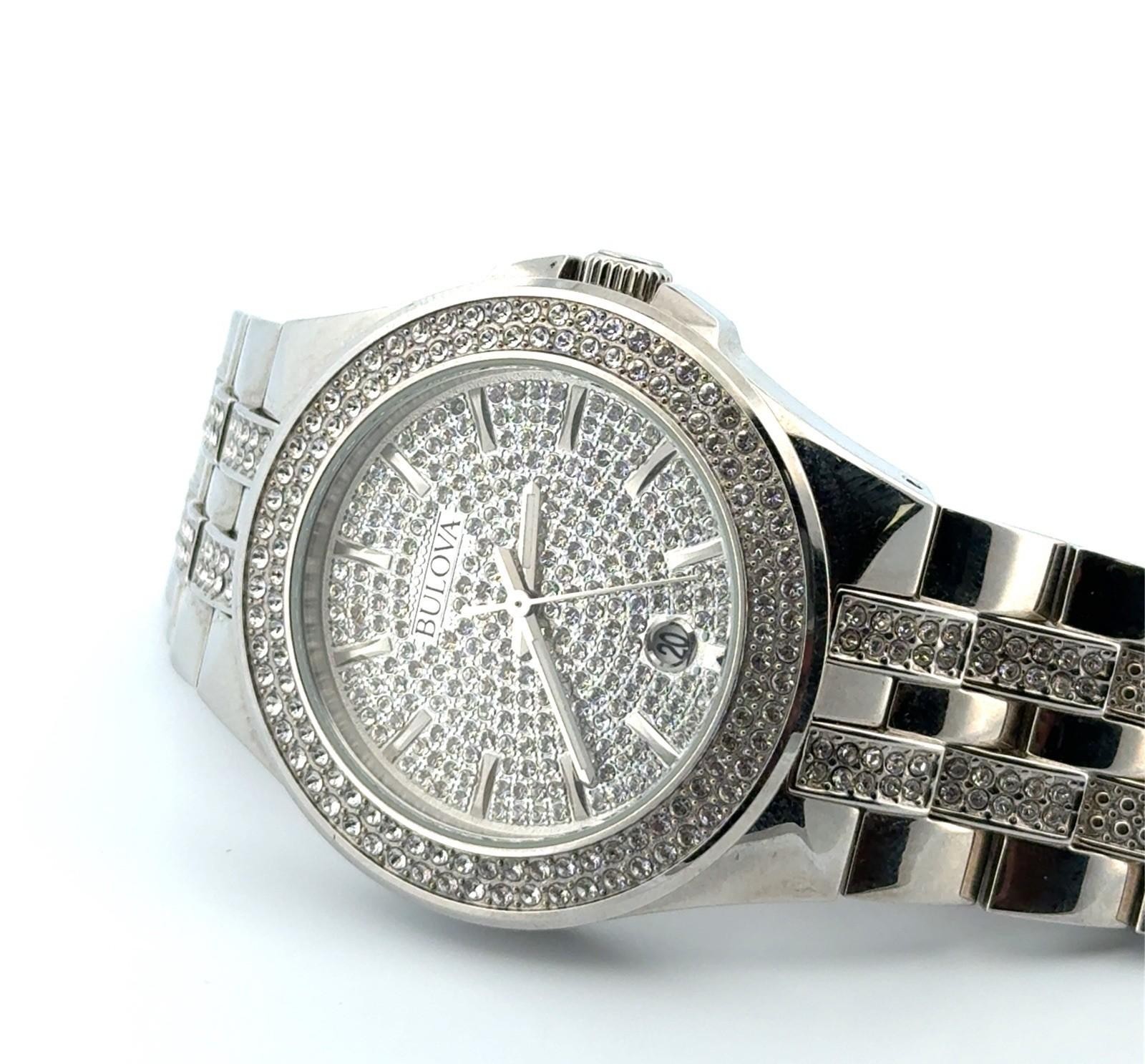 42mm Bulova Phantom 96B235 Pave Crystal Dial Quartz Stainless Steel Wristwatch