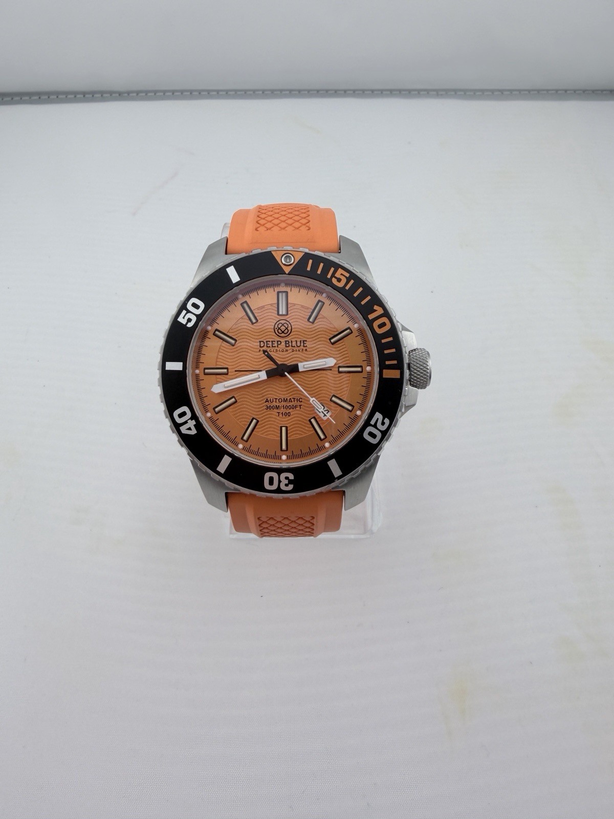 Deep Blue Precision Diver Automatic 300M Orange Dial Sapphire + 2 Extra Straps
