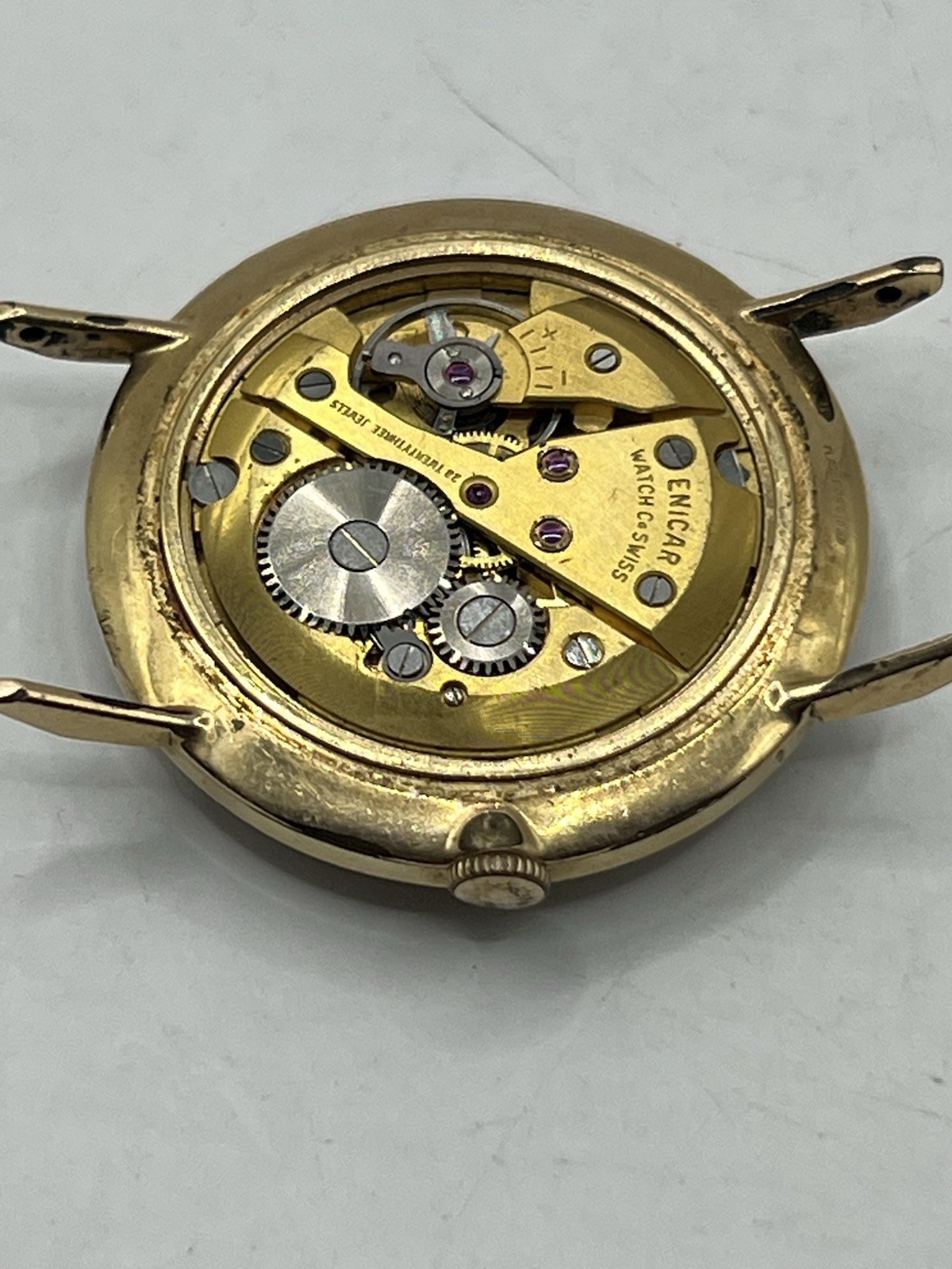 VINTAGE ENICAR ULTRASONIC SILVER DIAL 23j 100/149 CPS AUTOMATIC WATCH ~ AS IS ~