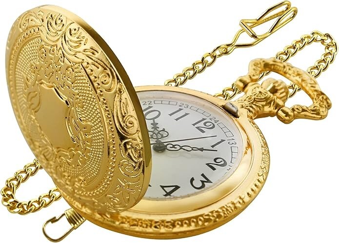 Elegant Gold Shield Pocket Watch – Timeless Style & Precision Men’s Quartz Pocke