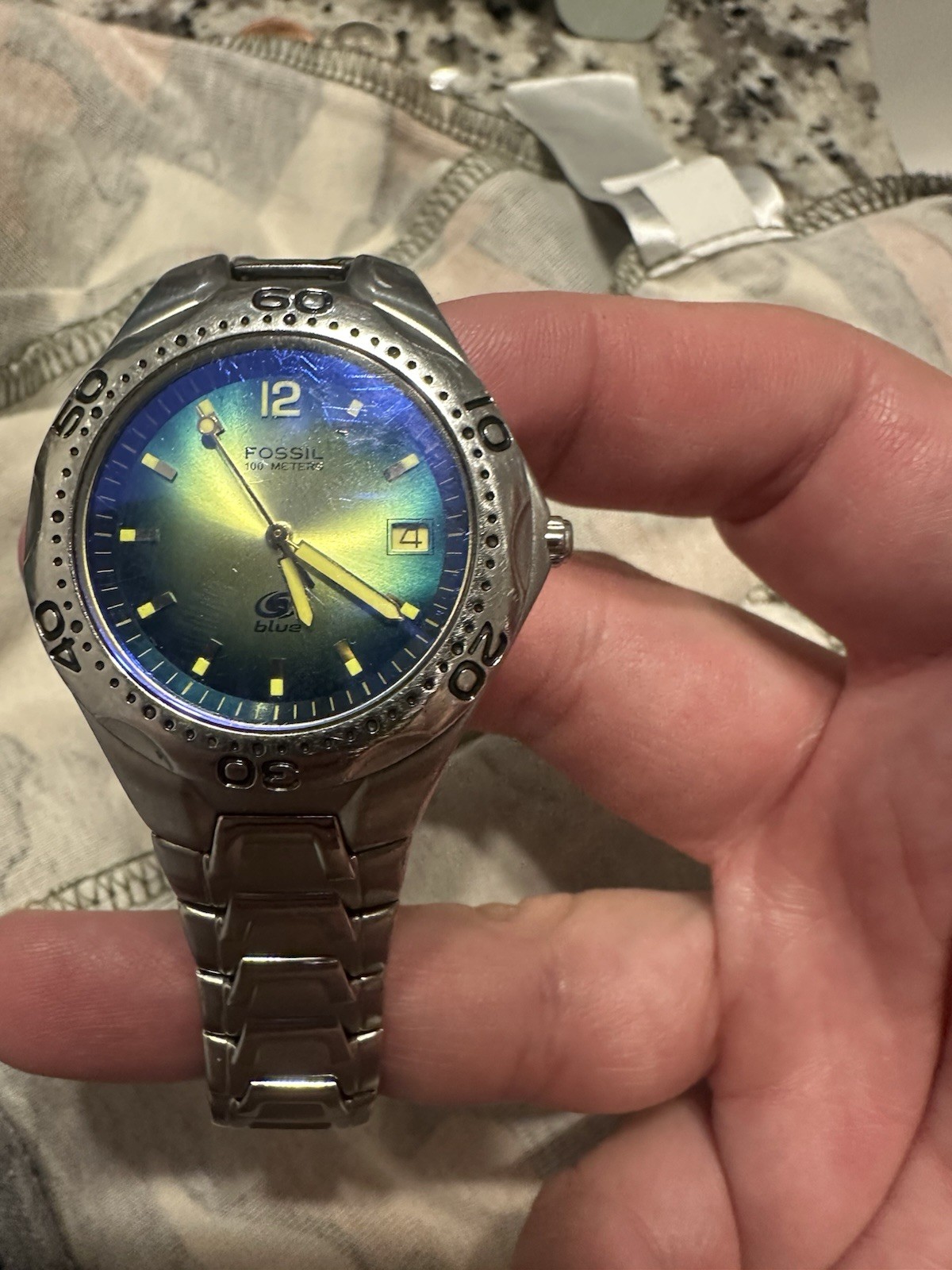 FOSSIL KALEIDO AM3538 ANALOG/DIGITAL BLUE/GREEN DIAL. Needs Battery
