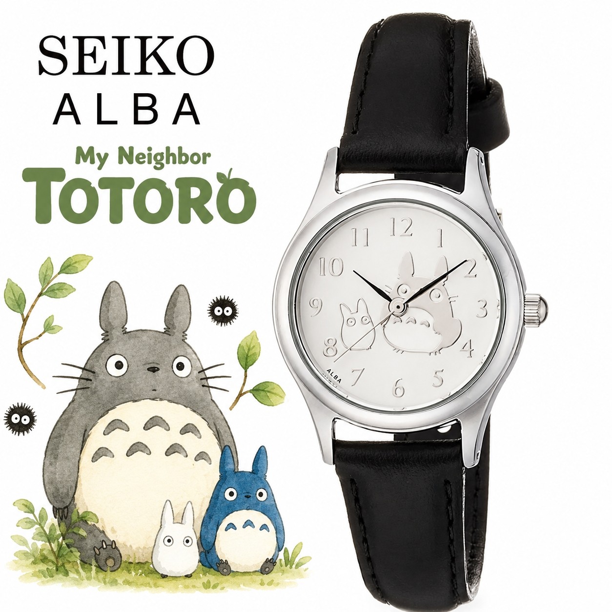 SEIKO ALBA My Neighbor Totoro ACCK402 Quartz Black Leather Watch Japan