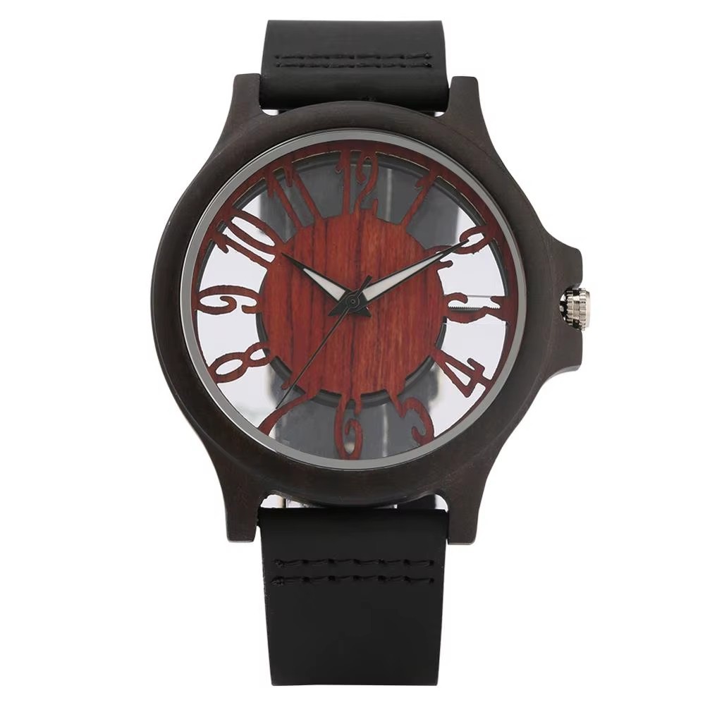 Handmade Men’s Bamboo Watch Sandalwood Quartz Wristwatch for Man Leather Strap