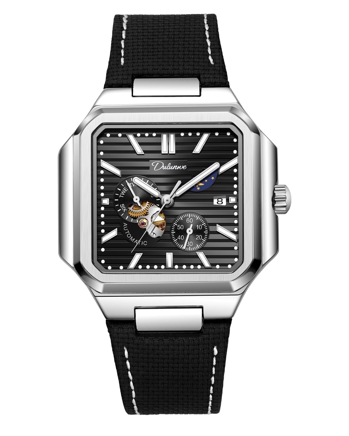 Square Men’s Automatic Watch – 24H Day/Night 3ATM Luminous Seconds