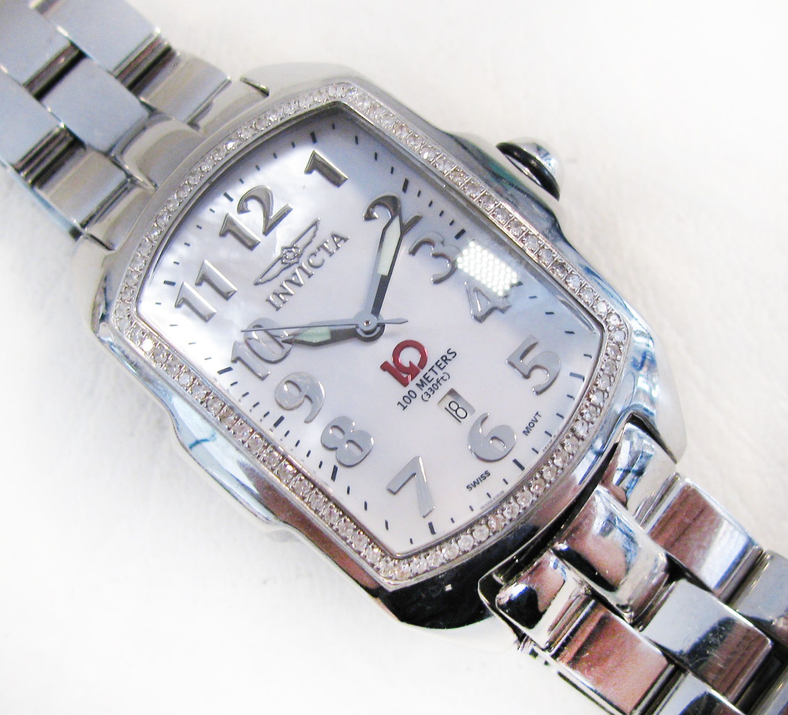 Handsome Chunky Invicta Baby Lupah II 3351 Diamond Chrome Steel 100M Date Watch