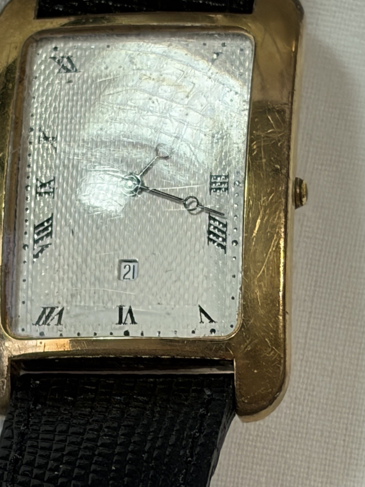 Vintage Daniel Mink Boutique 2310 Tank Watch Date Gold Plated Textured Dial