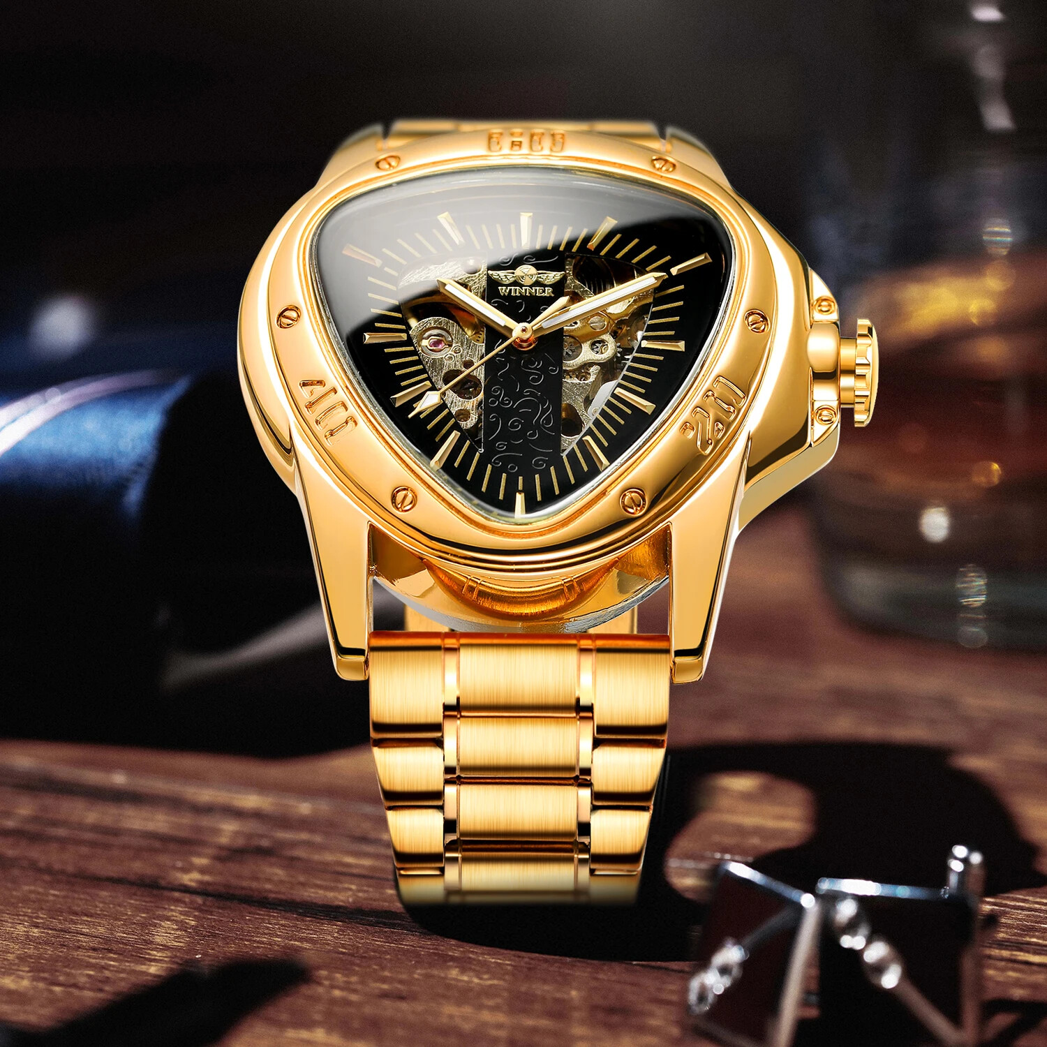 T-Winner Luminous Mens Automatic Self Wind Mechanical Watch Triangle Wrist Watch