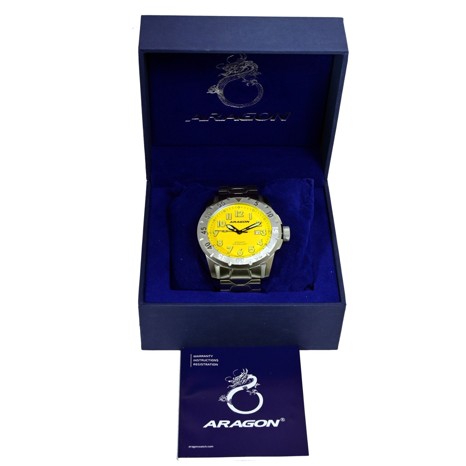 Aragon A534 Yellow Dial Armour Automatic 50mm Men’s Diver Watch Waterproof NEW