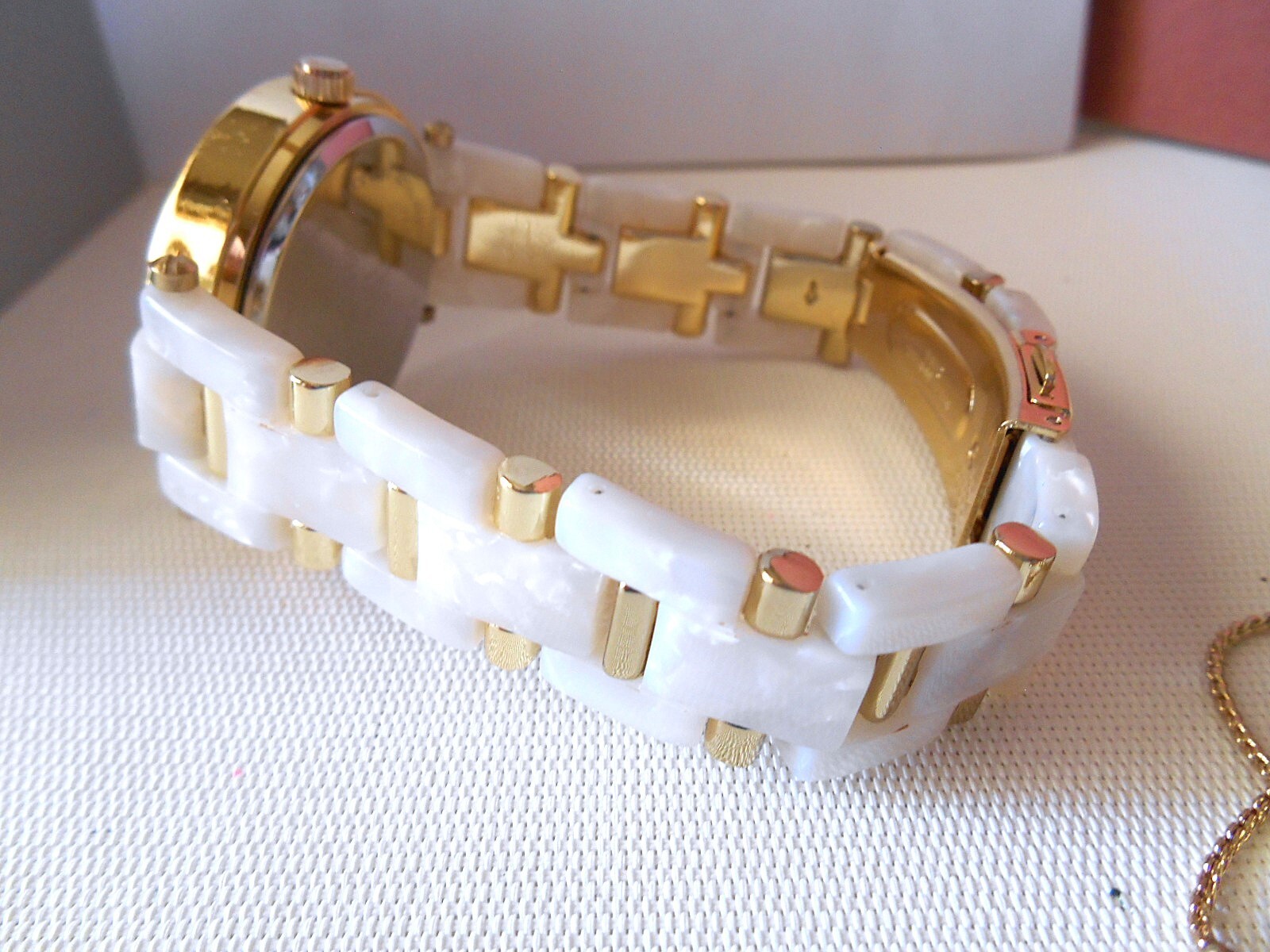 New I.N.C. Goldtone & White Watch and Adjustable Rhinestone Bracelet Set
