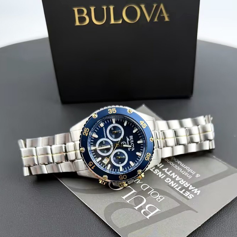 Men Bulova Classic Marine Star Blue Dial Chronograph 98B400 Quartz Watch 41.5mm