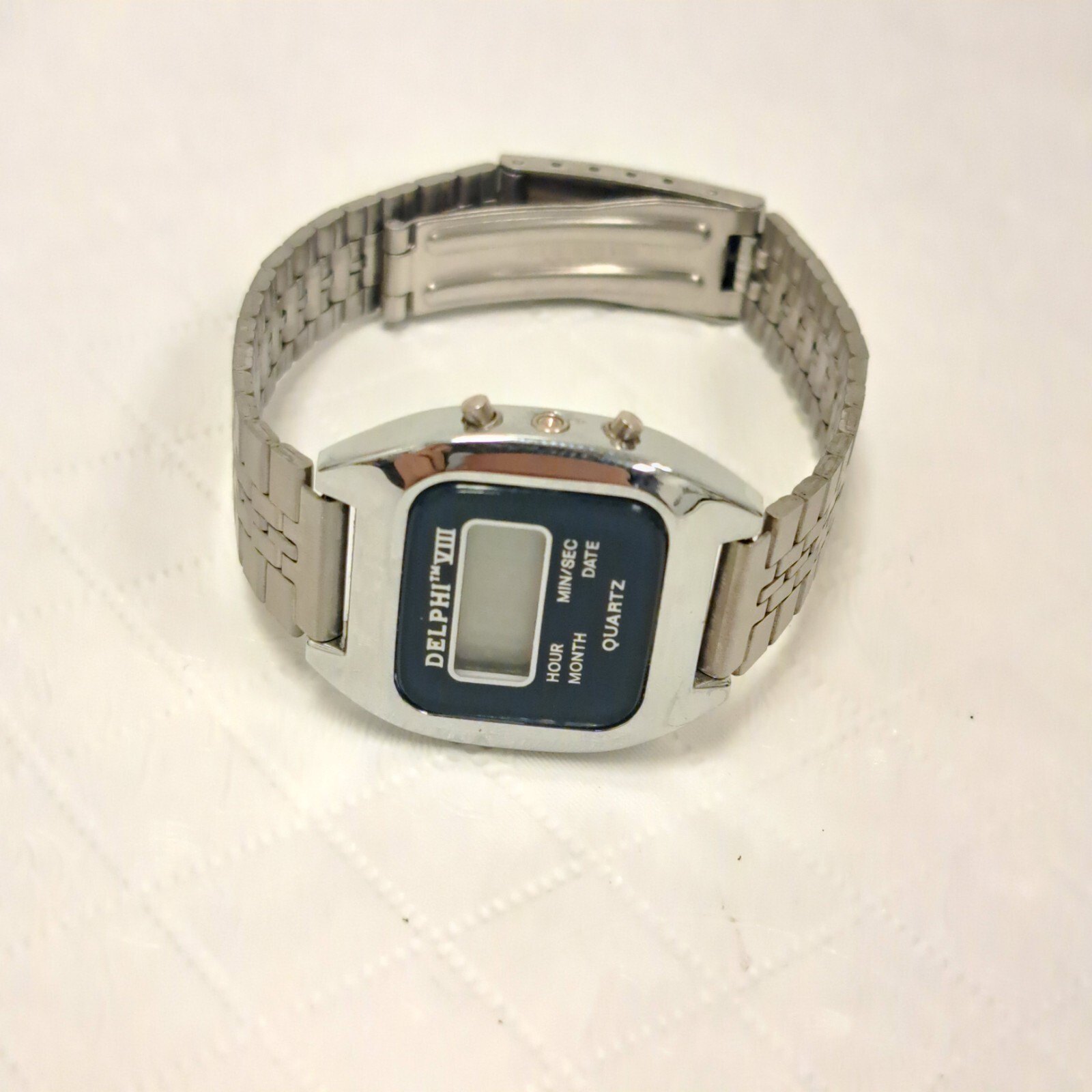 Vintage Delphi VIII Quartz LCD Womens Wrist Watch Blue/Silver Tone