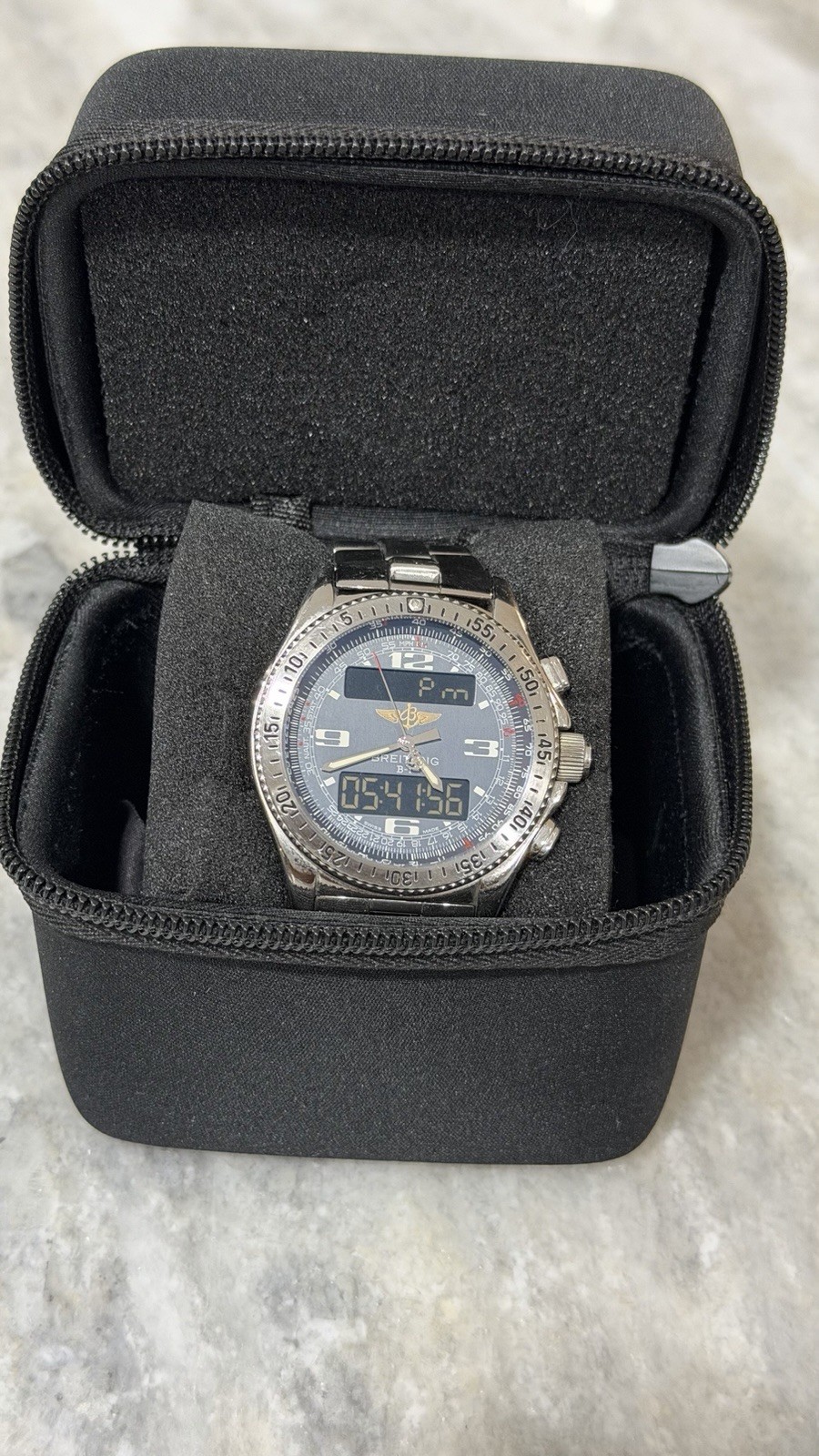 Breitling B-1 Mens Quartz Chronograph Analog-Digital Blue Dial Steel Bracelet