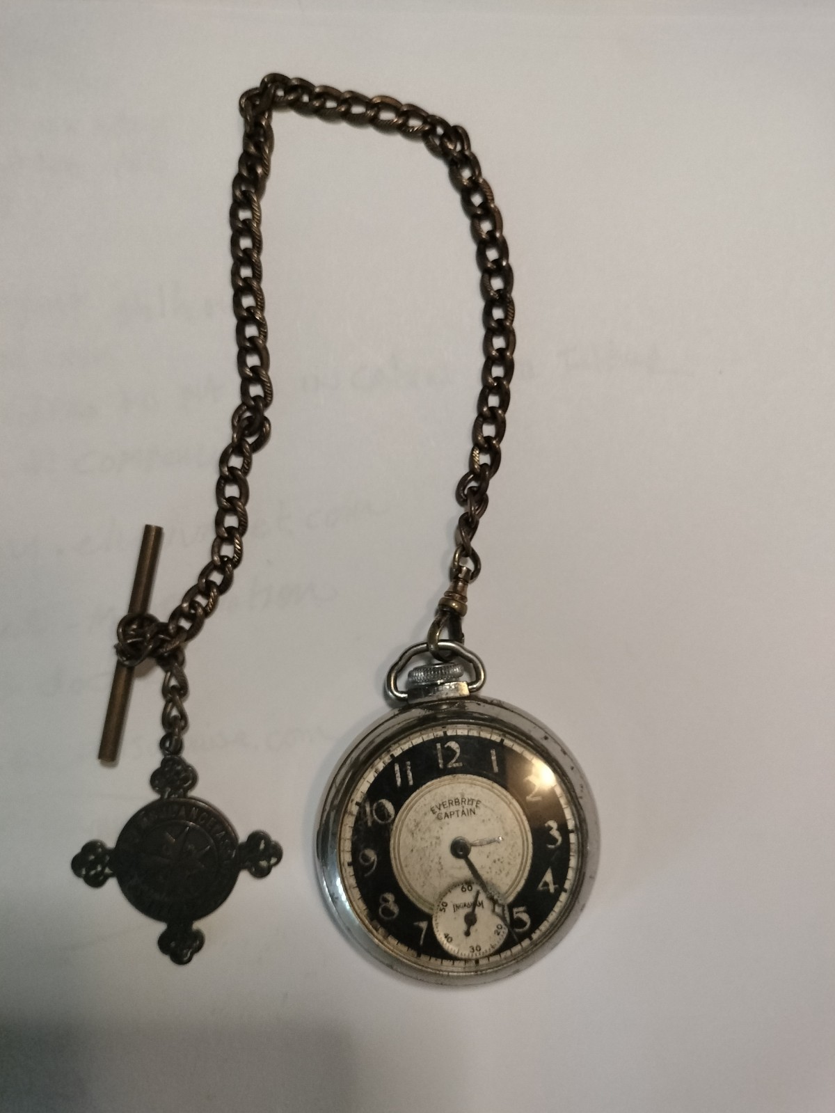 Everbrite Captain Pocket Watch 1930 E. Ingraham Co. w/St. John Ambulance Assoc-
