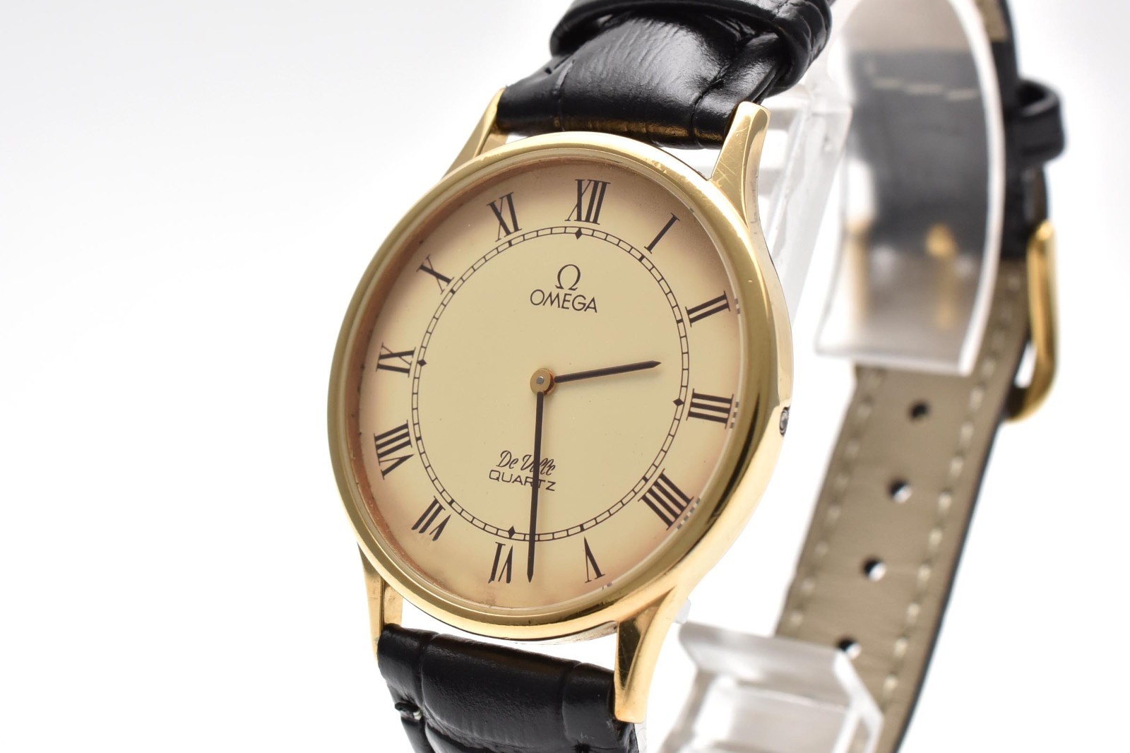 *EXC+5* Vintage OMEGA De Ville Cal.1365 Quartz Cream Roman Dial Mens Watch JAPAN