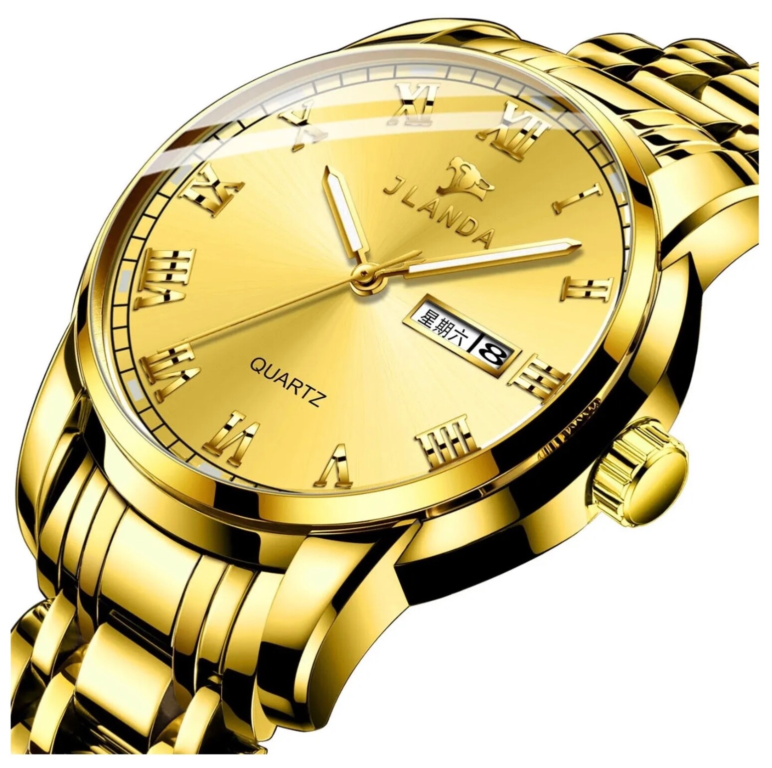 Men’s Gold Watch Waterproof Classic Stainless Steel Quartz Analog Business Gift
