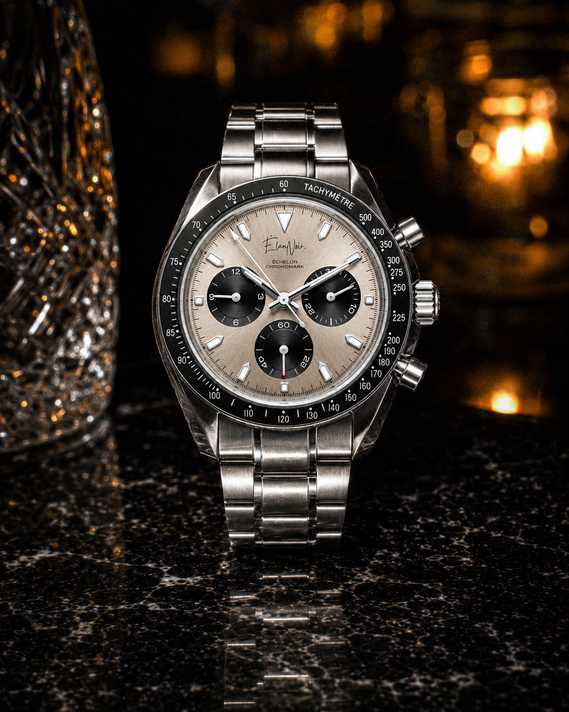 Élan Noir Échelon Chronograph Men’s Watch 40mm Champagne Dial Steel VK63 Custom
