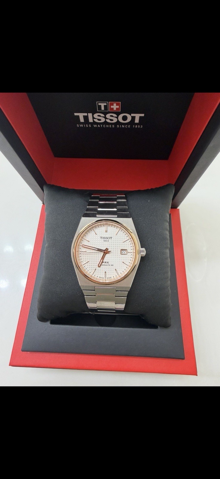 Tissot PRX Powermatic 80 Two-Tone 40mm White Dial Auto Date 100m Box