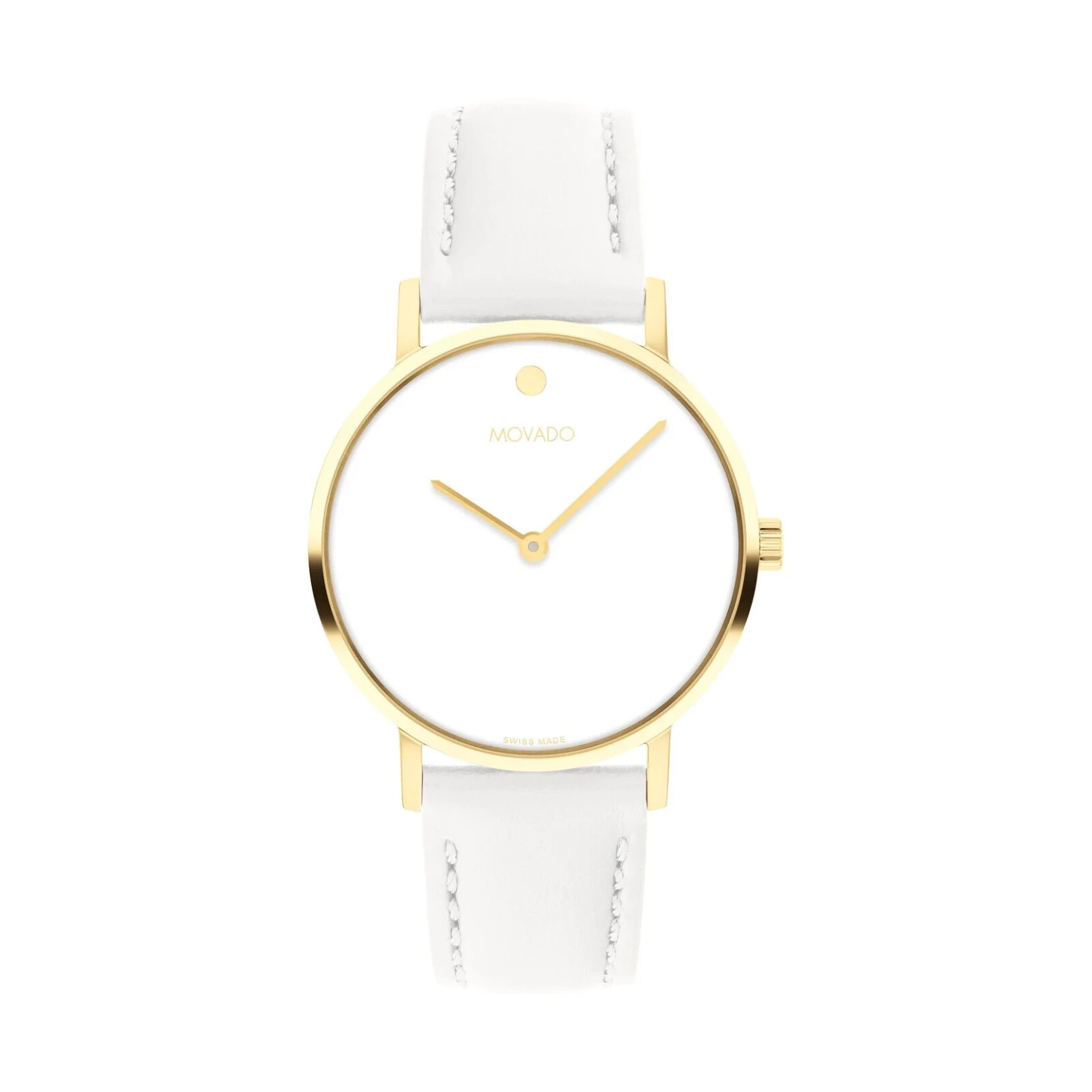 MOVADO SIGNATURE 0607900 WHITE LEATHER STRAP STAINLESS STEEL CASE WOMENS WATCH