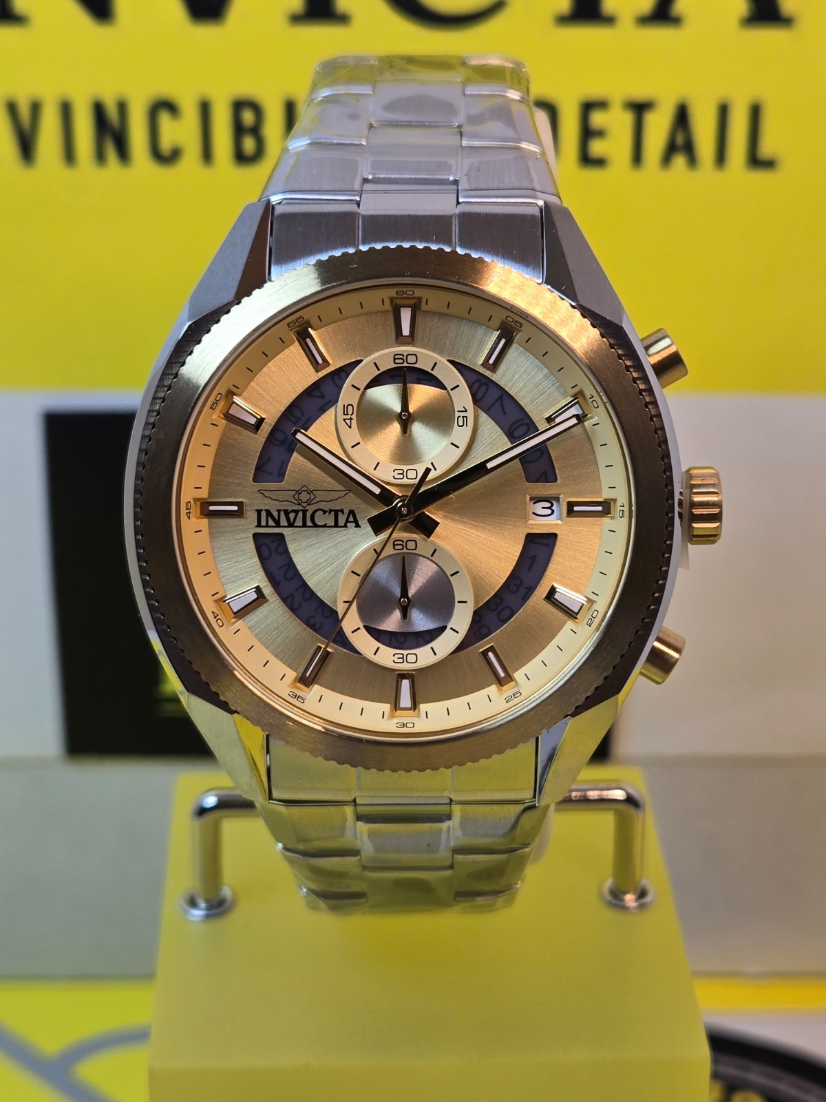 Invicta Speedway Sprintus Men’s Watch 45mm Steel w/ Gold Bezel & Date NEW