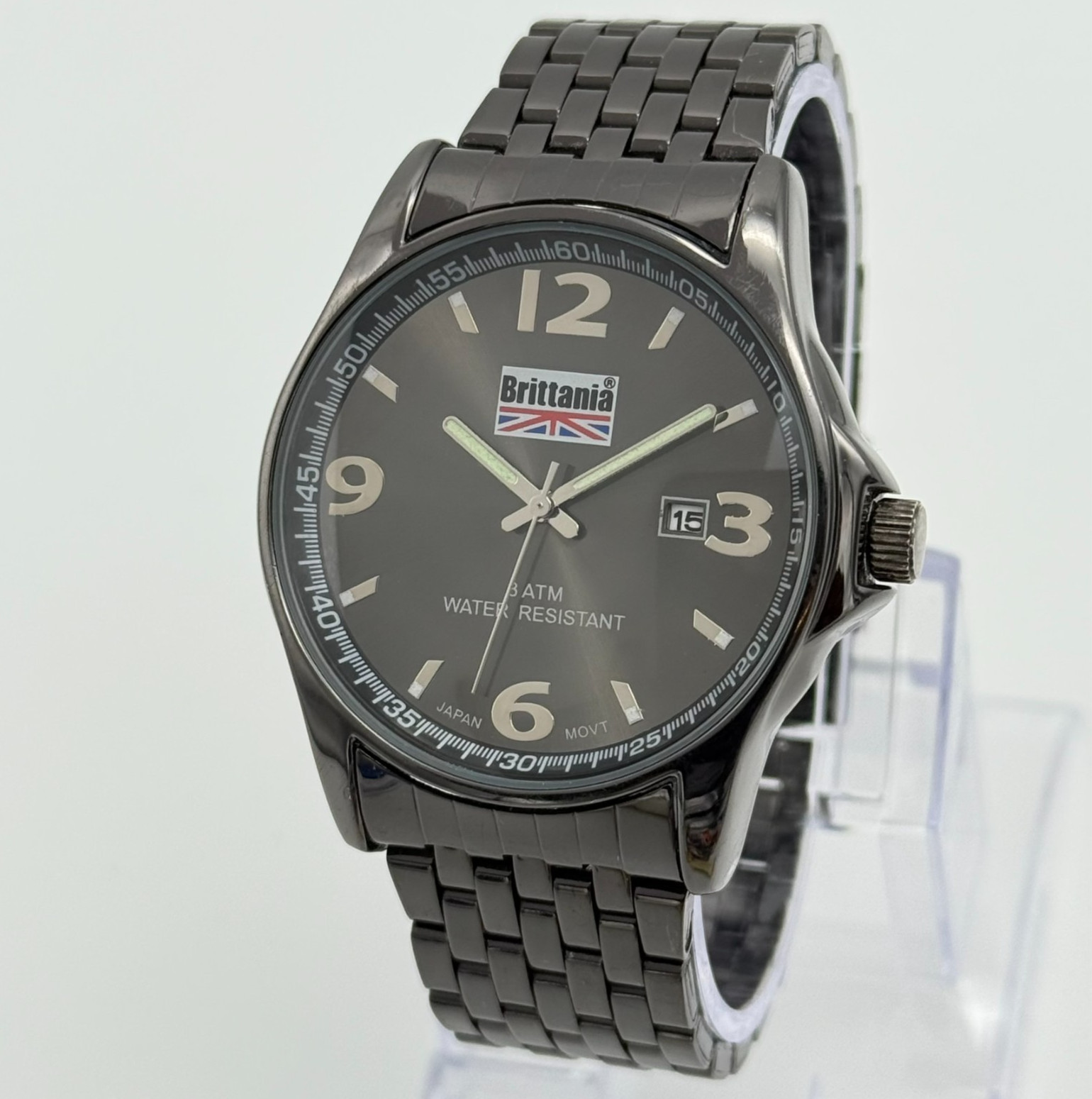 Men’s BRITTANIA Dark Gray Classic Analog Quart Bracelet Watch, Date, 42mm BR1067