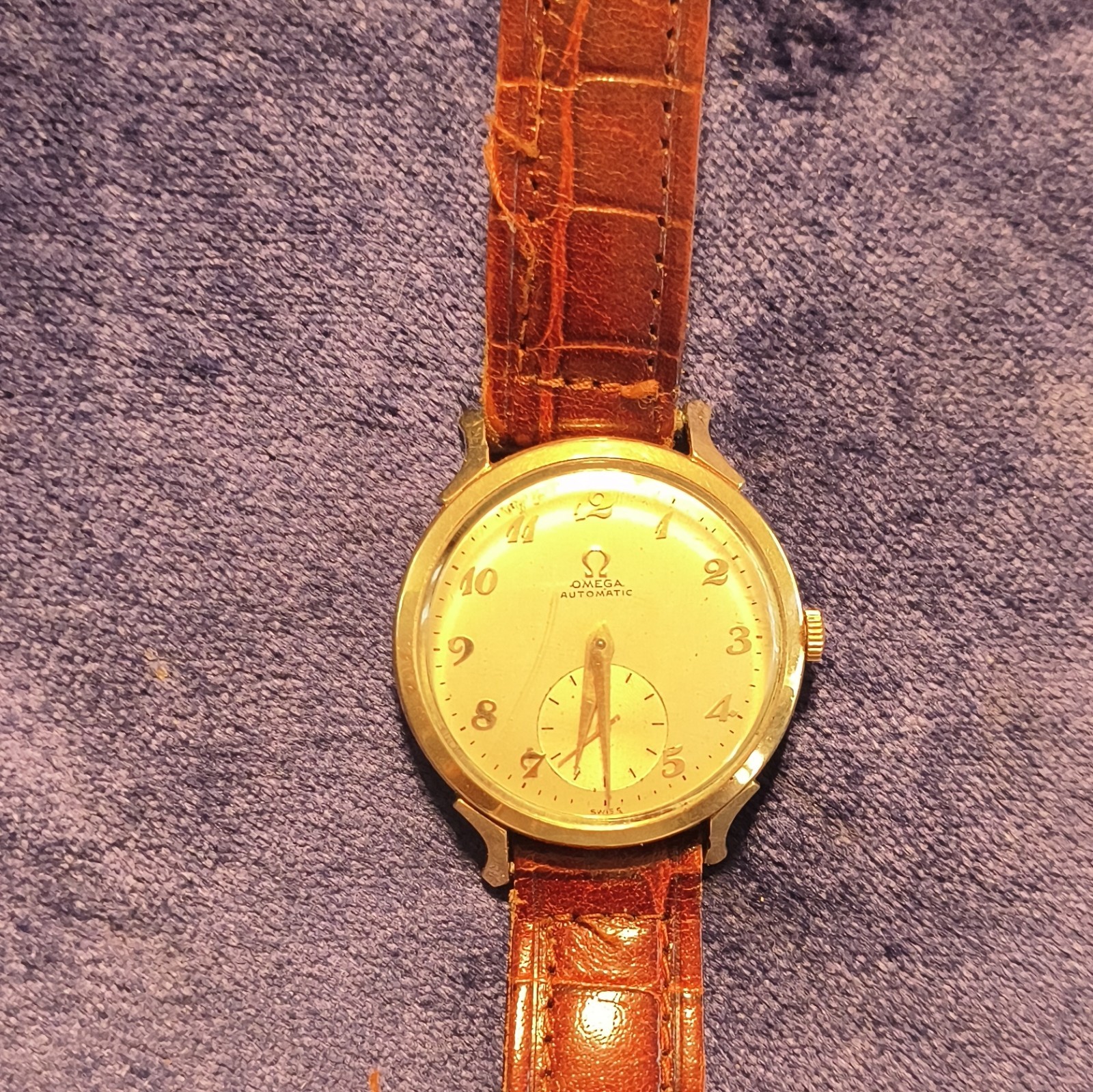 OMEGA Automatic Swiss Made Small Seconds Gold Case Silver Dial Brown Leather