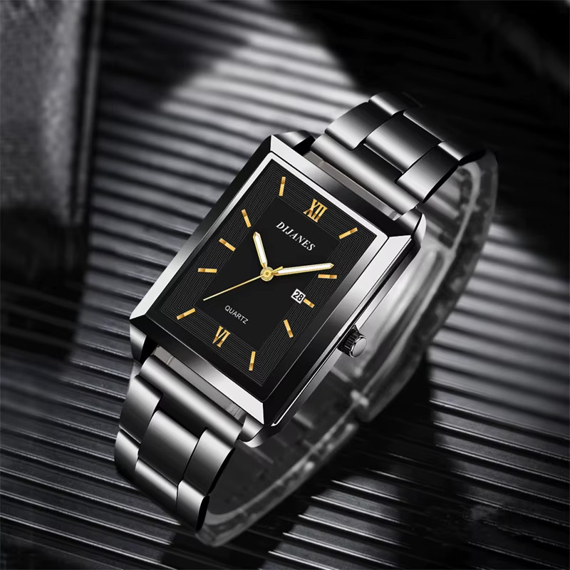 Men’s Stainless Steel Quartz Business Watch with Leather Strap