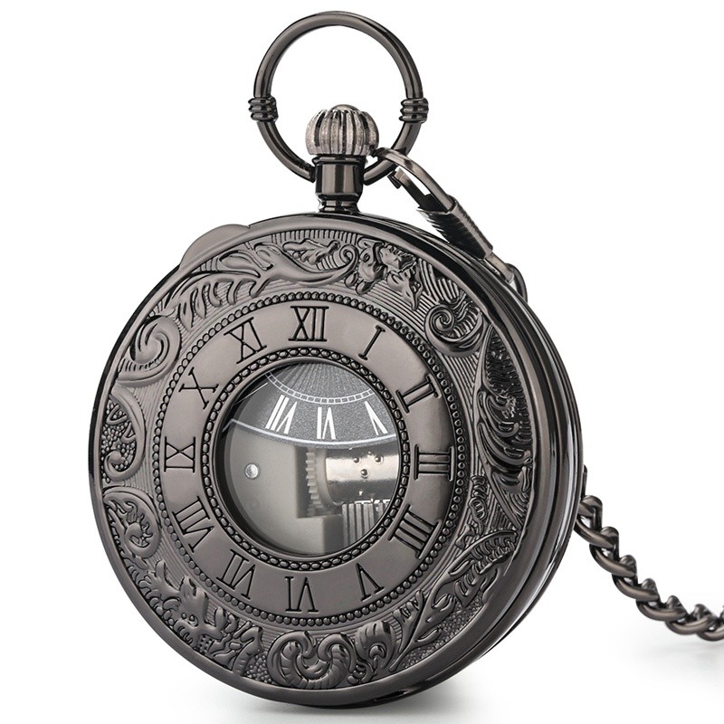 Castle in the Sky Musical Pocket Watch Gold & Black Roman Case Music Box Gift