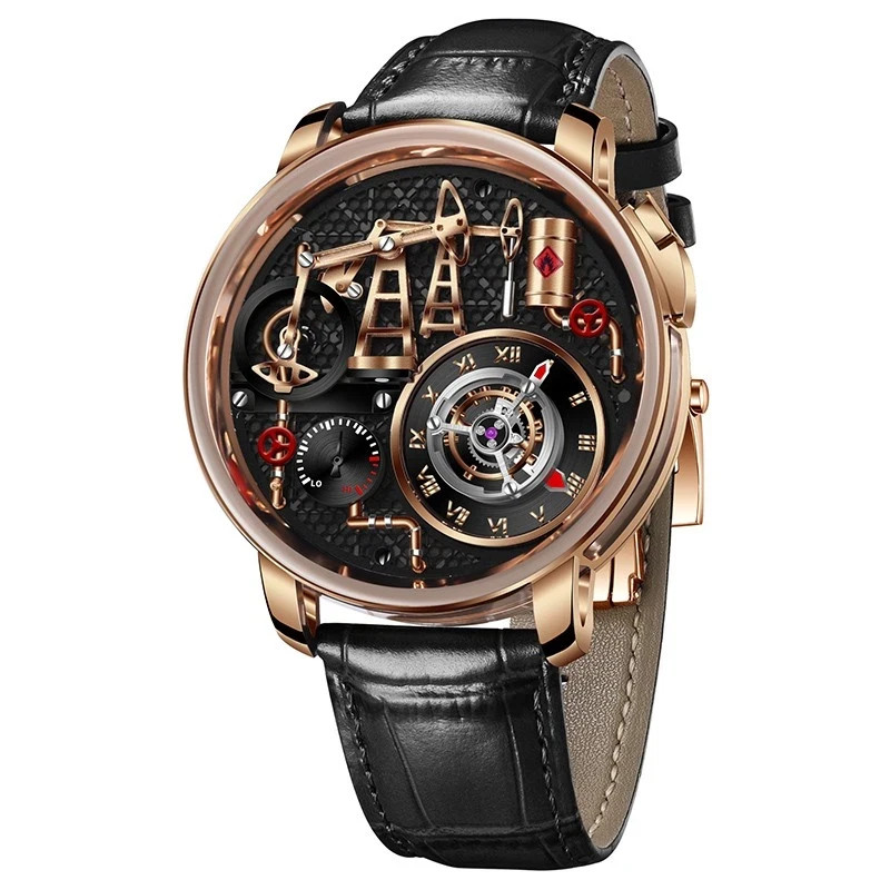 🔥USA🔥PINDU Men’s Watch 45.5mm Steel Sapphire Crystal Oil Pump P6673