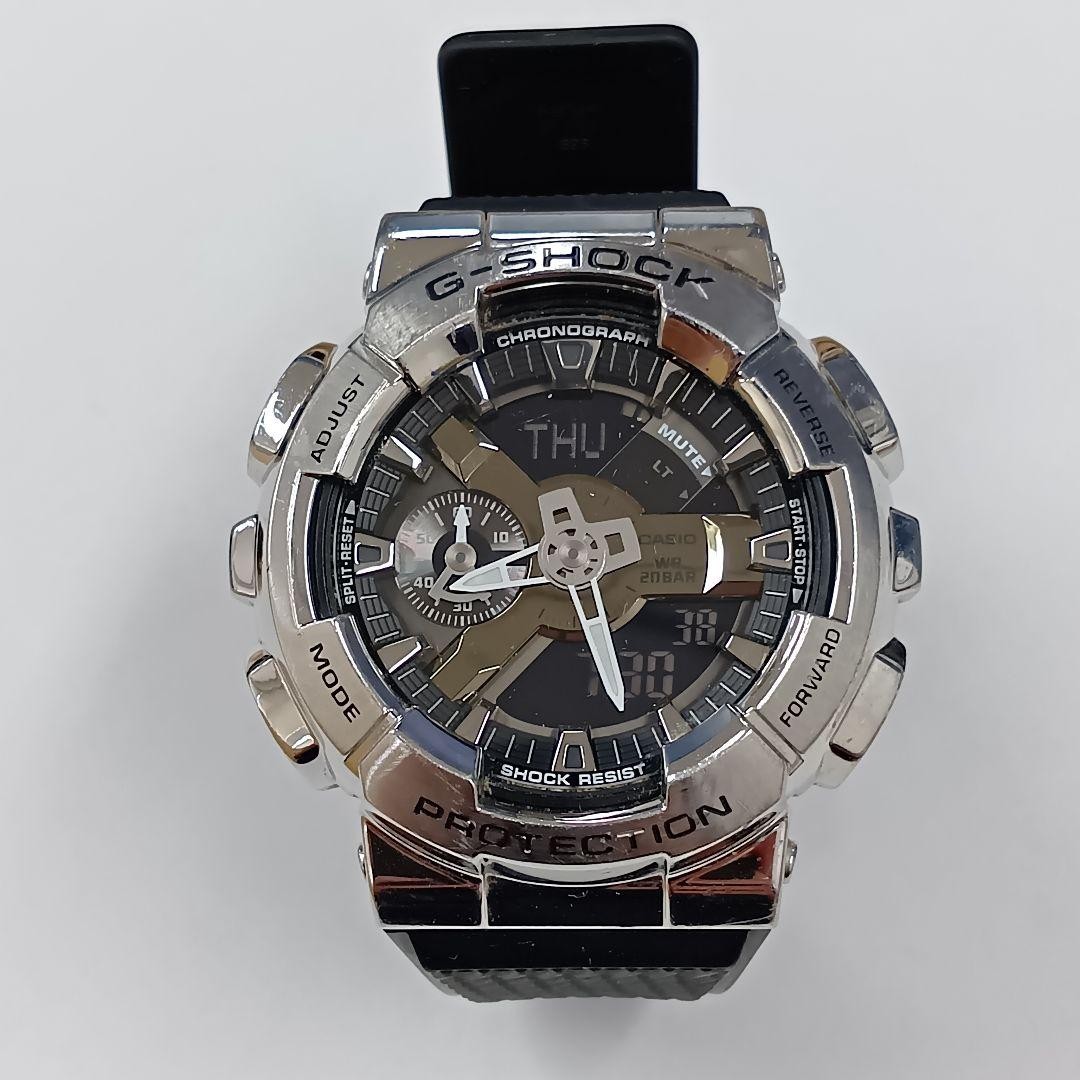 [Used] CASIO G-SHOCK GM-110 Analog-Digital Silver Metal Bezel Tested From JAPAN