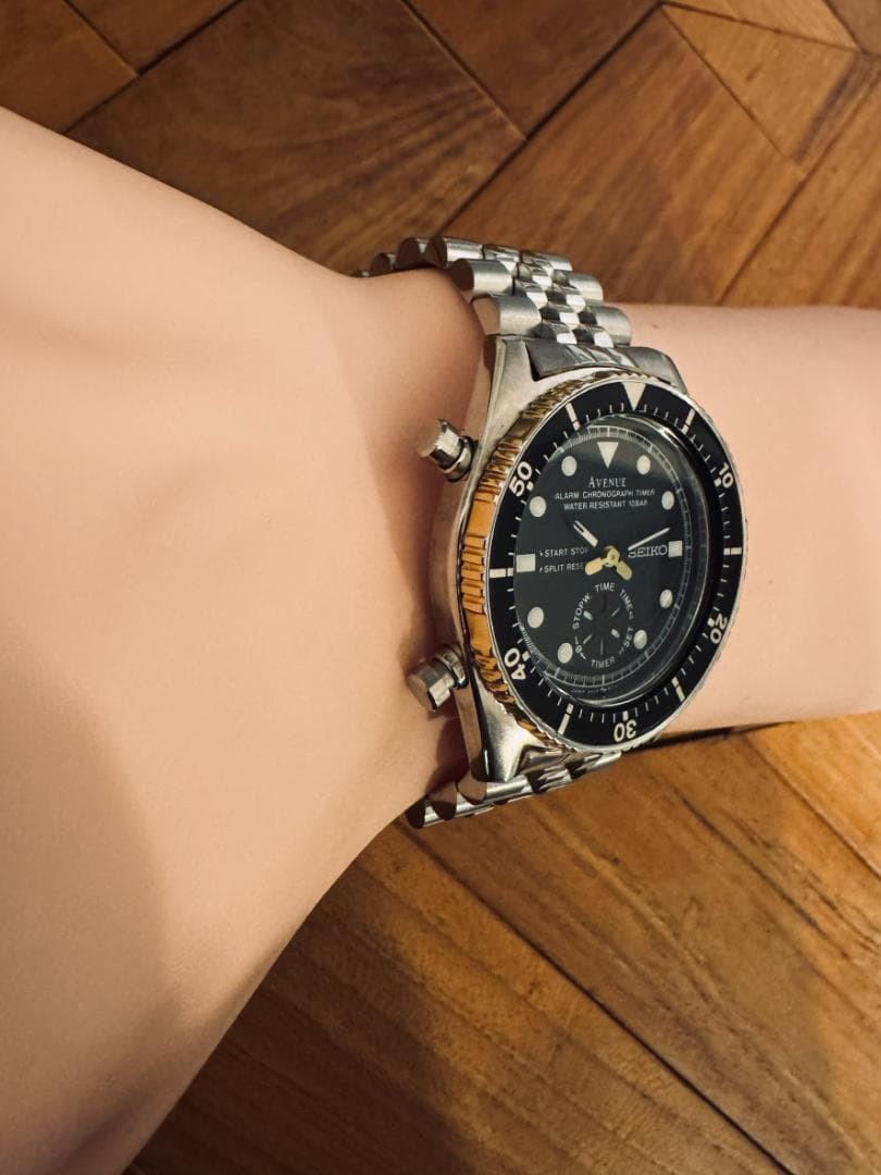 SEIKO 8M26-6000 Quartz Black Dial SS Watch 35mm Jubilee 21cm/8.27in Bezel