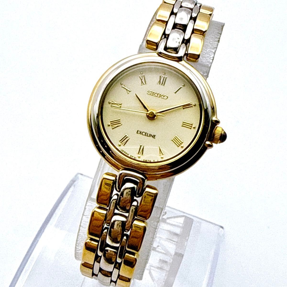 Seiko Exceline Quartz Ladies Watch Two-Tone Cream Dial Roman Index Japan