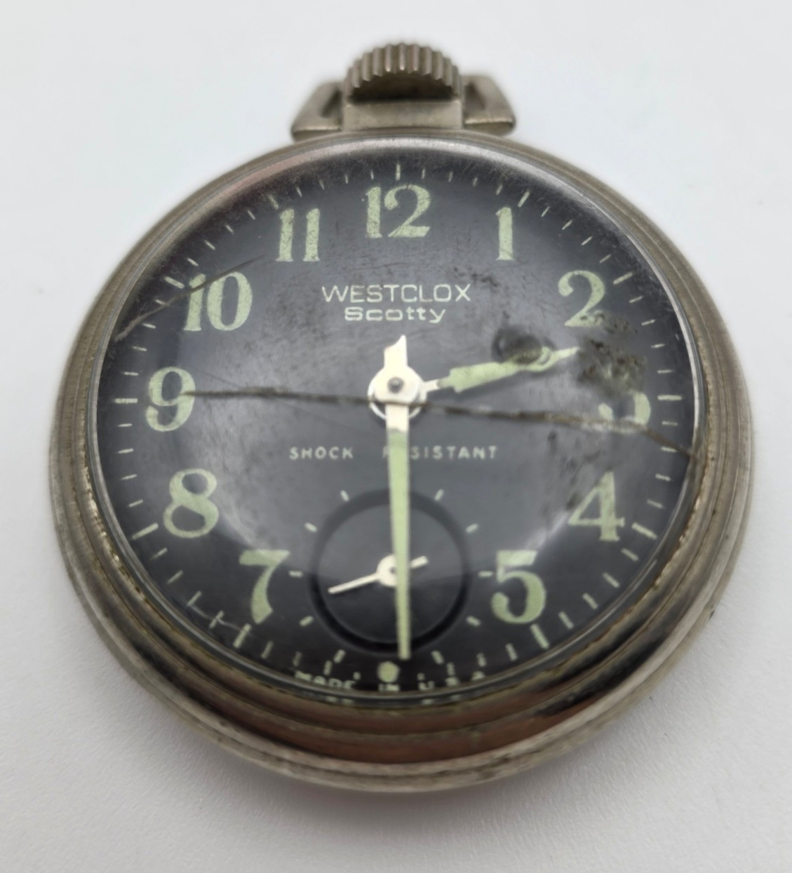 Westclox Scotty Black Dial Manual Wind Pocket Watch USA Working Vintage