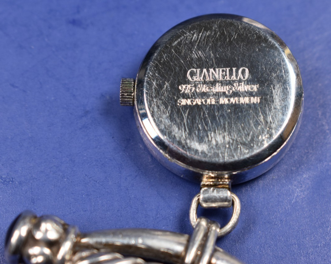 Vintage GIANELLO STERLING SILVER 925 ONYX WATCH BROOCH PIN RUNS MADE SINGAPORE