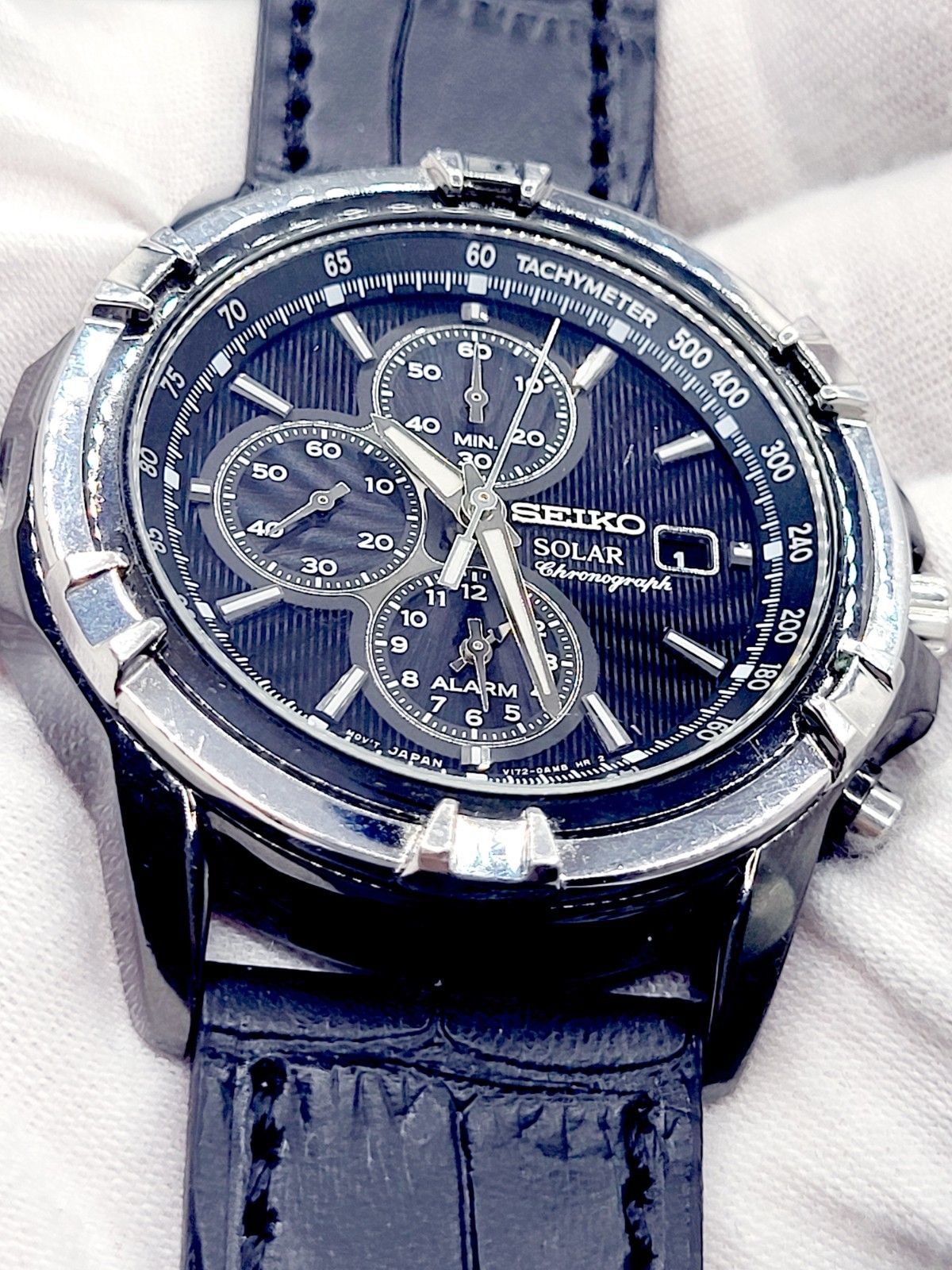Seiko Solar Chronograph 2014 Men’s Watch 45mm Black Dial V172-0AJ0 [WORKS]