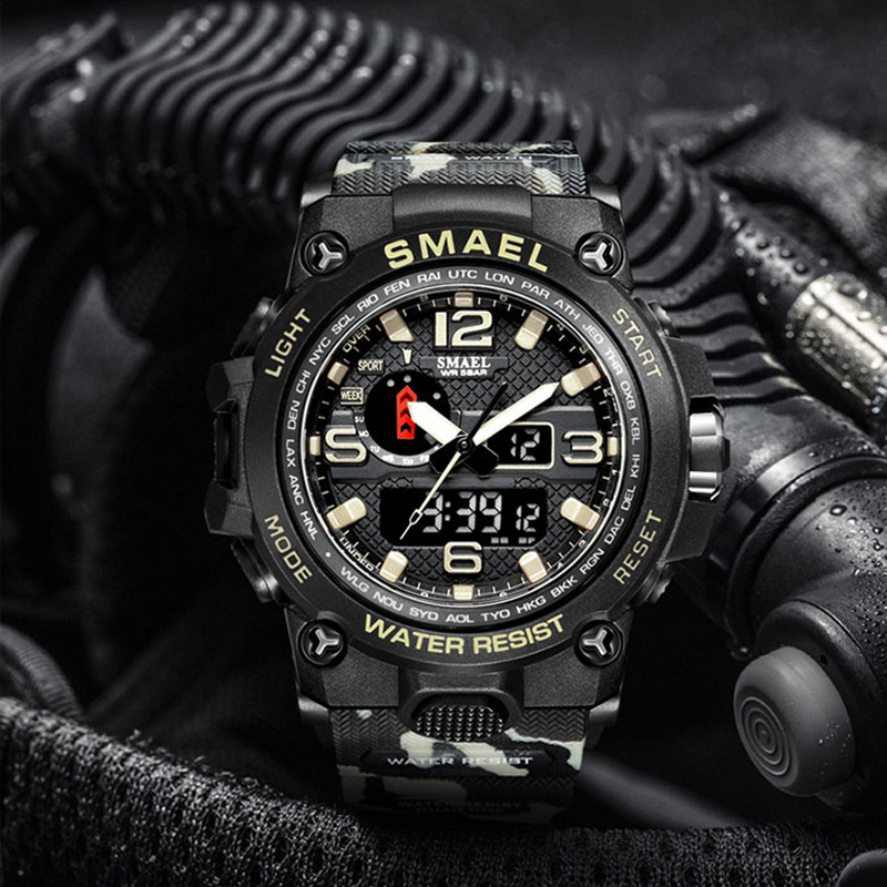 SMAEL Watches for Men 50M Waterproof Quartz Dual Display Wristwatch