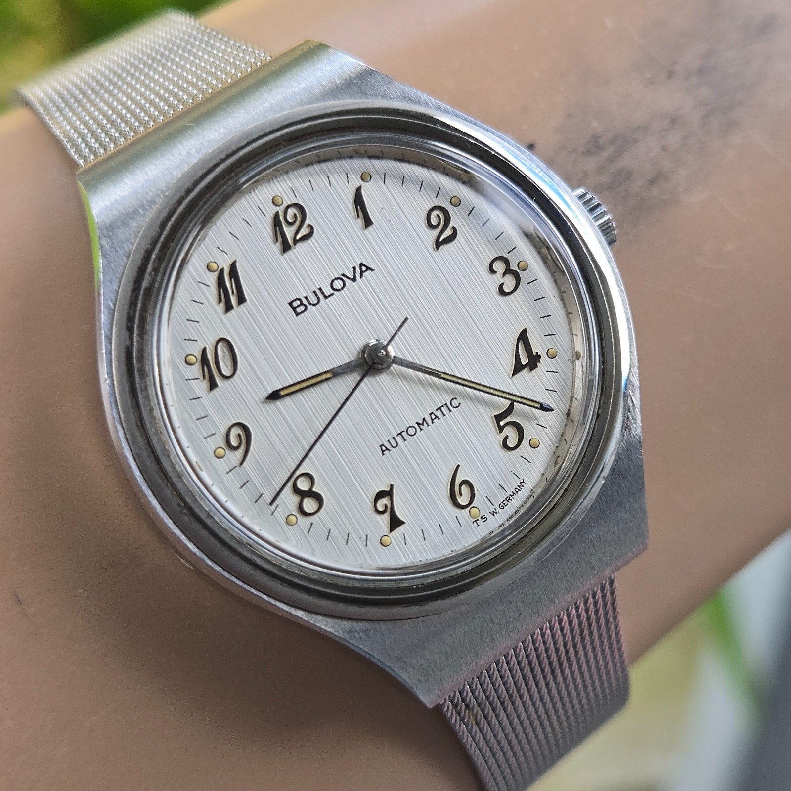 Vintage BULOVA men’s automatic watch West Germany PUW1660 Stripe Motif Dial 1979