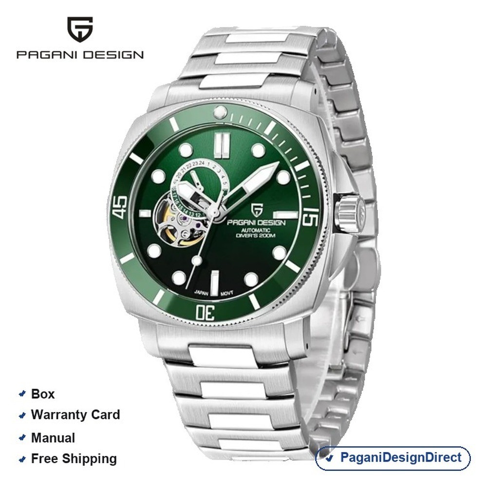 Pagani Design PD-1736 Stainless Steel Green Skeleton Automatic Men’s Watch