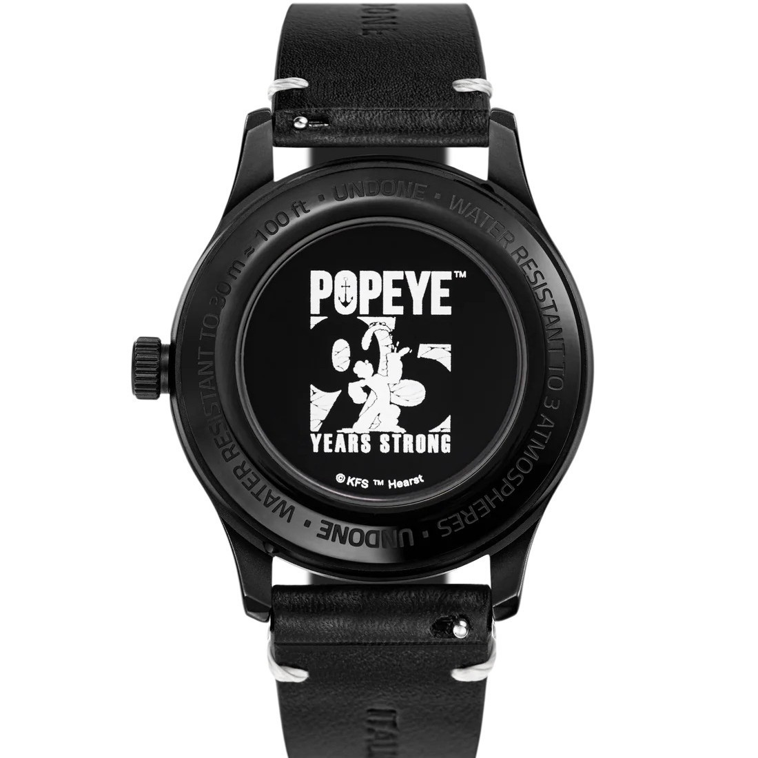 Undone POPEYE™ 95th Black Quartz Mineral Leather Men’s Watch