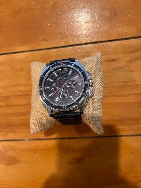 Steve Madden Watch Tachymeter Blue Vegan Leather Band Mens Watch
