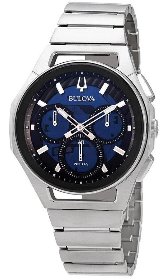 Bulova Curv Chronograph Blue Dial Stainless Steel Men’s Watch 96A205
