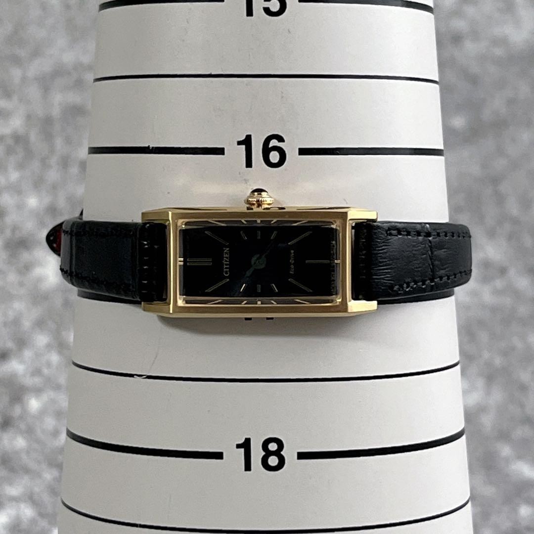 CITIZEN Eco-Drive watch, black dial, gold leather strap. 【USED】