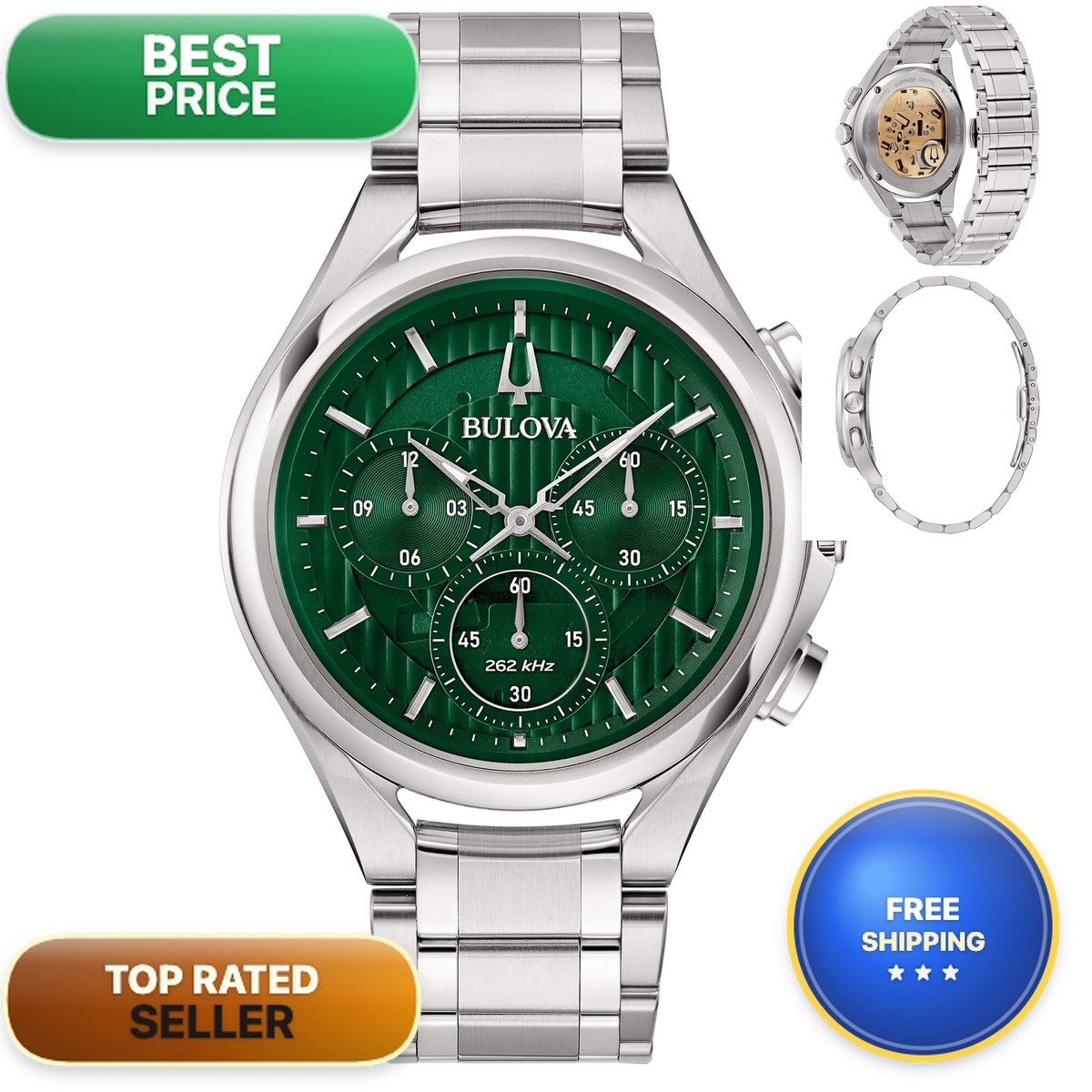 Bulova Watch 96A297 Silver Bracelet