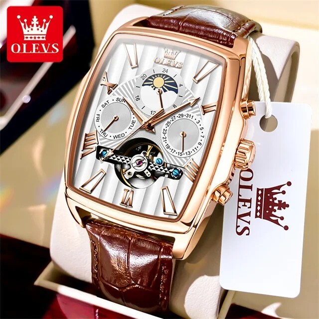 Automatic Mechanical Waterproof OLEVS Luxury Watch Men Strap Moon Phase Mens