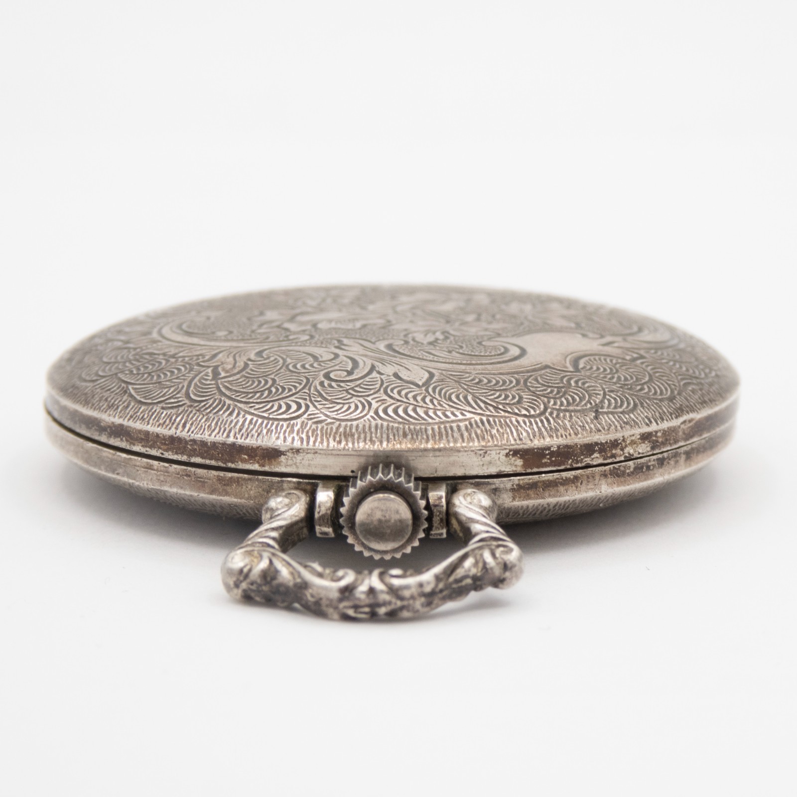 Emka 43.7 x 55.3 mm 0.835 Silver Pocket Watch with Floral Motif, Keeps Time