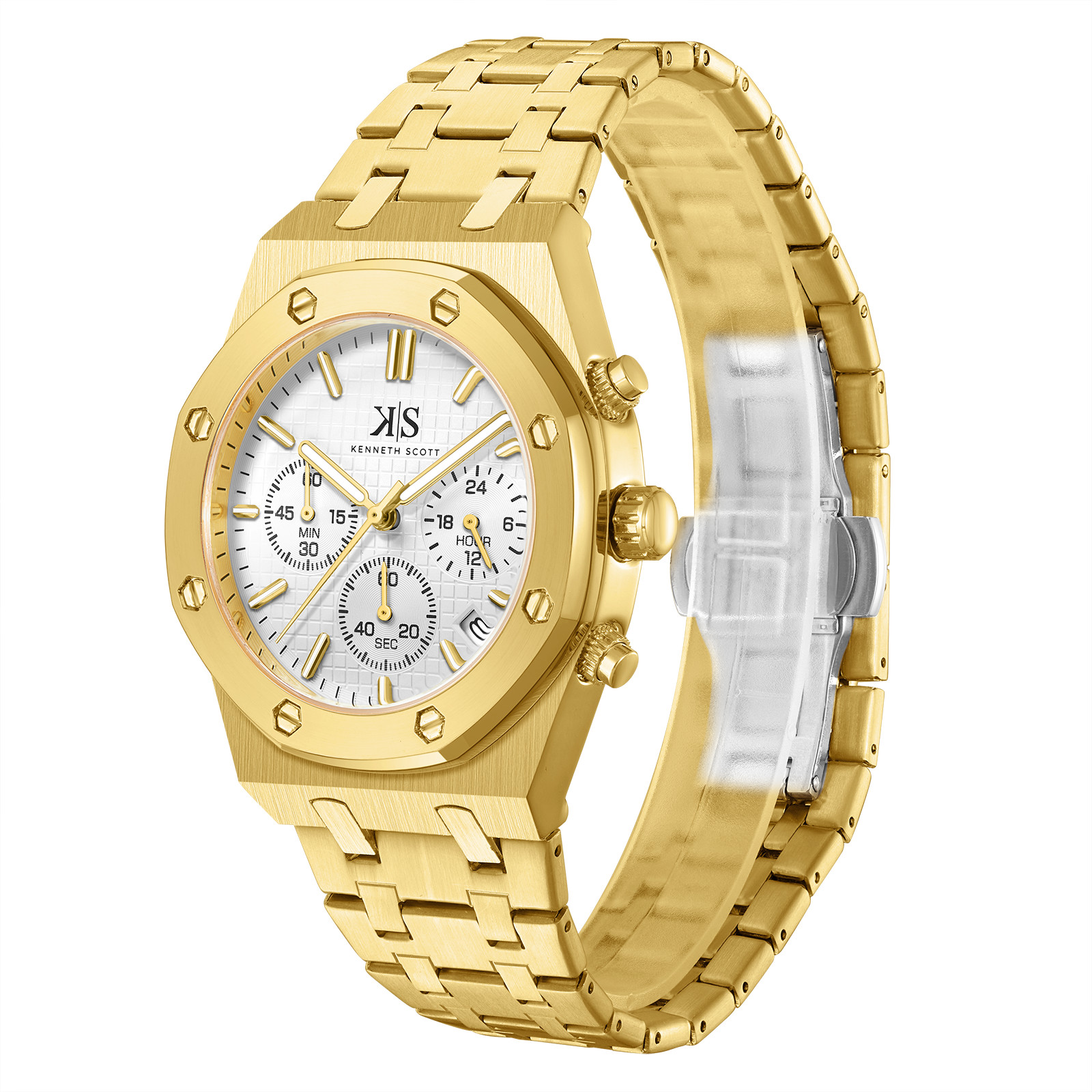 Kenneth Scott Men’s Multi Function Watch | White Dial, 42mm, 30 m (3 ATM)
