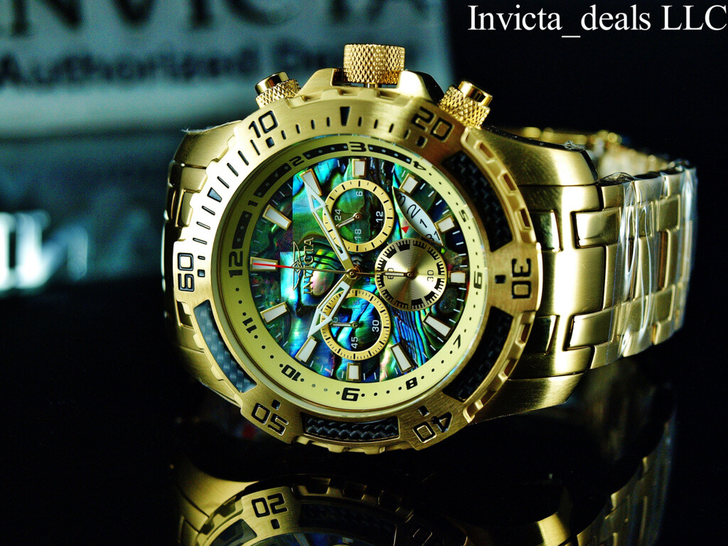 Invicta Men’s 51mm Pro Diver SCUBA Chronograph ABALONE Dial Gold Tone SS Watch