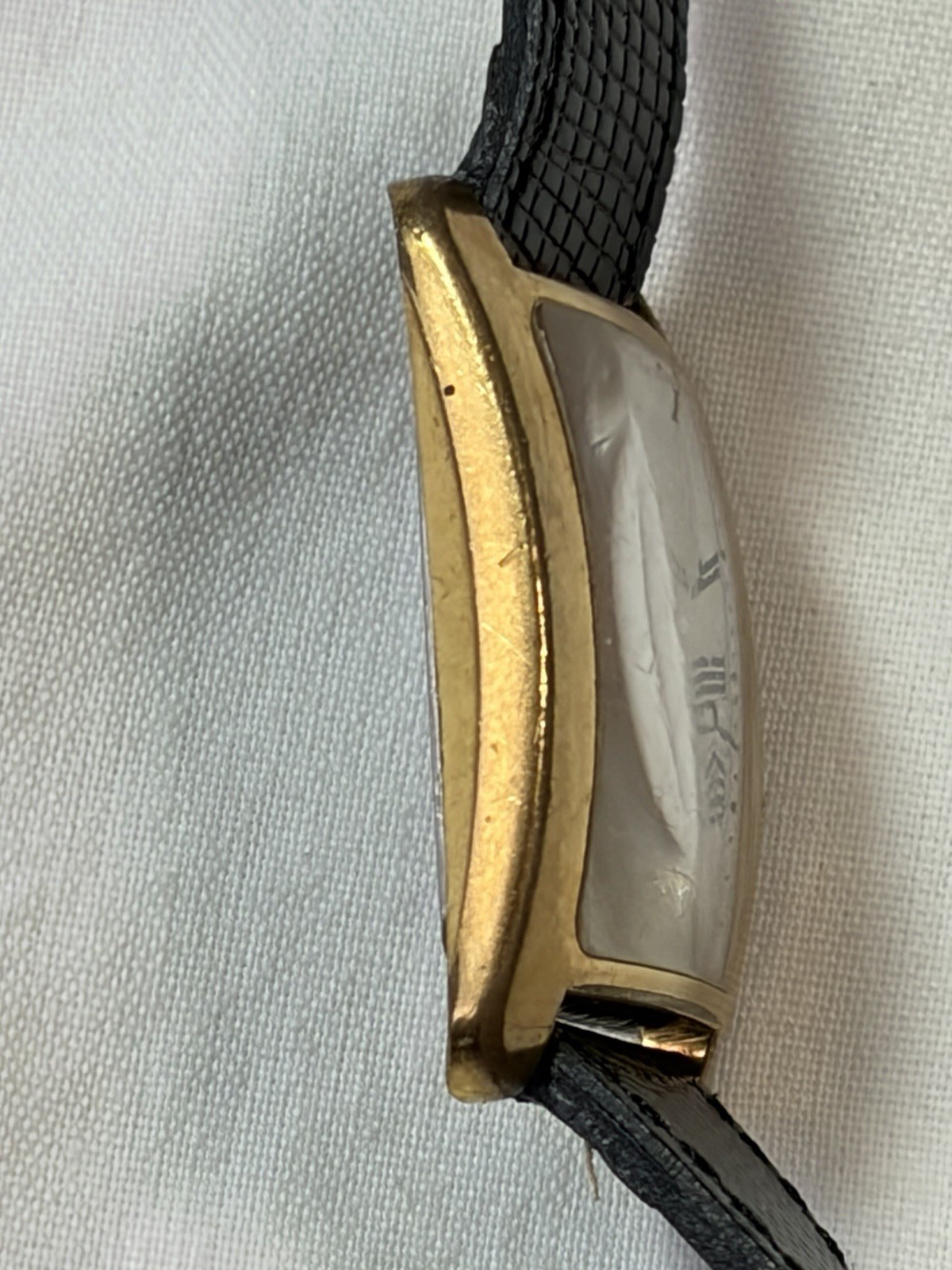 Vintage Daniel Mink Boutique 2310 Tank Watch Date Gold Plated Textured Dial