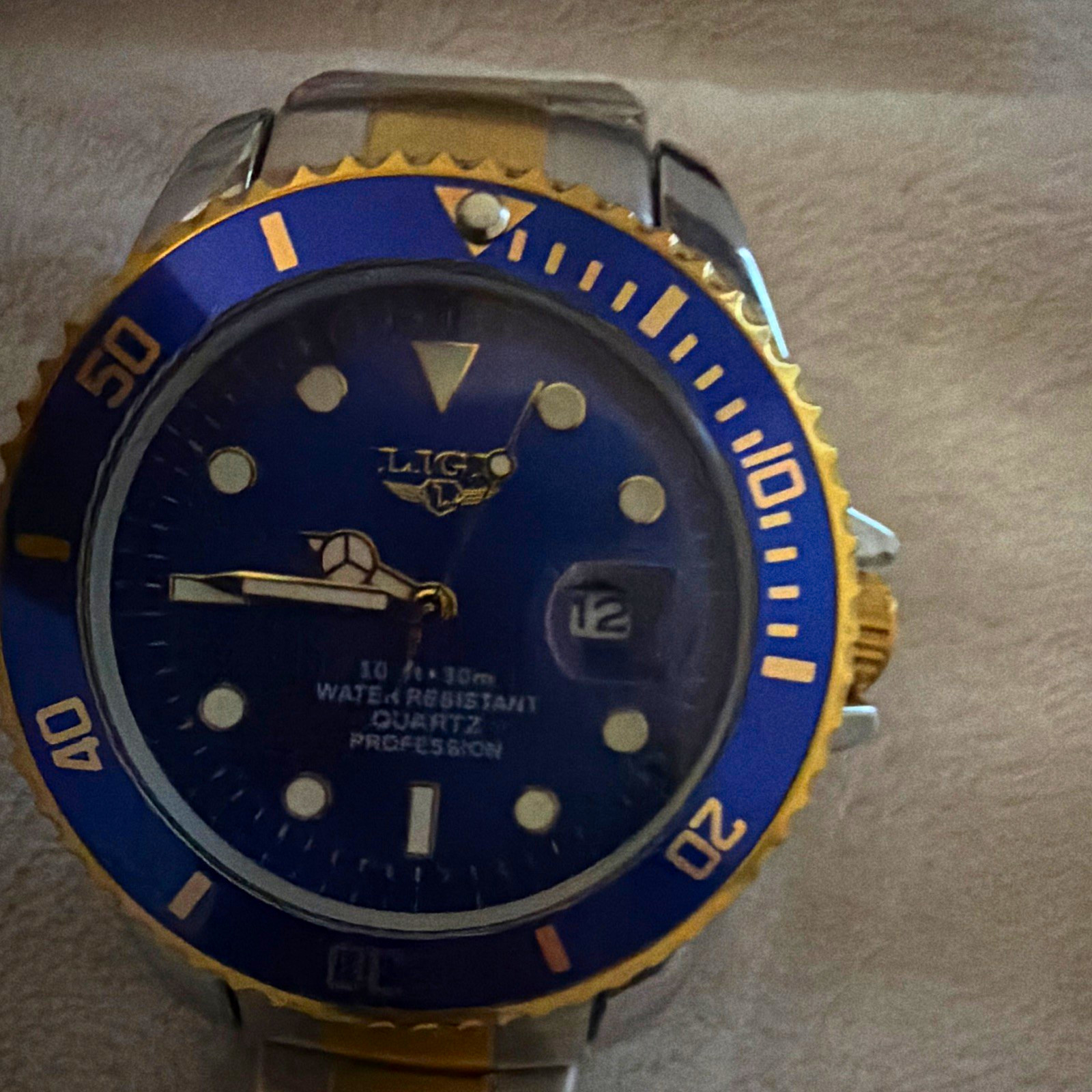 Lige Pro Diver Men’s Quartz Blue Dial Two-Tone Bracelet Date 30m