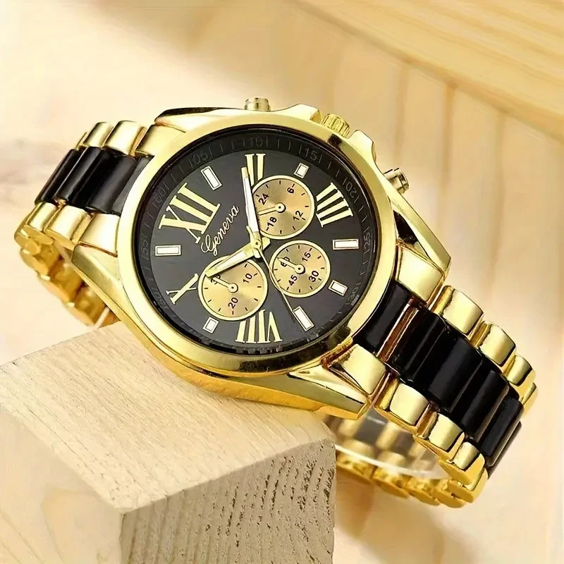 Men’s Luxury Golden-Tone Retro Quartz Watch Roman Numerals – Elegant Casual Watc