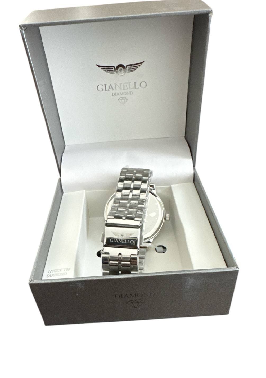 Gianello Mens Diamond Accent Silver Link Watch Round Dial New With Box